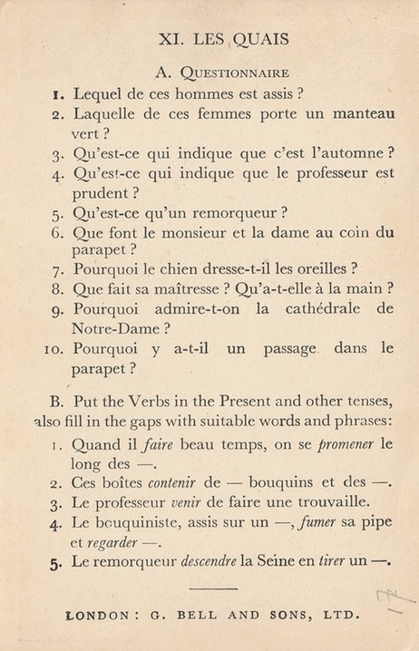 PC Bell's French Lesson Cards II-XIb