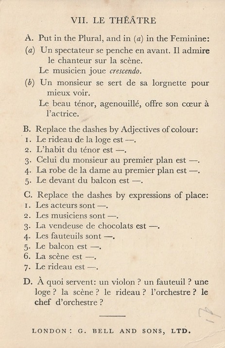 PC Bell's French Lesson Cards II-VIIb